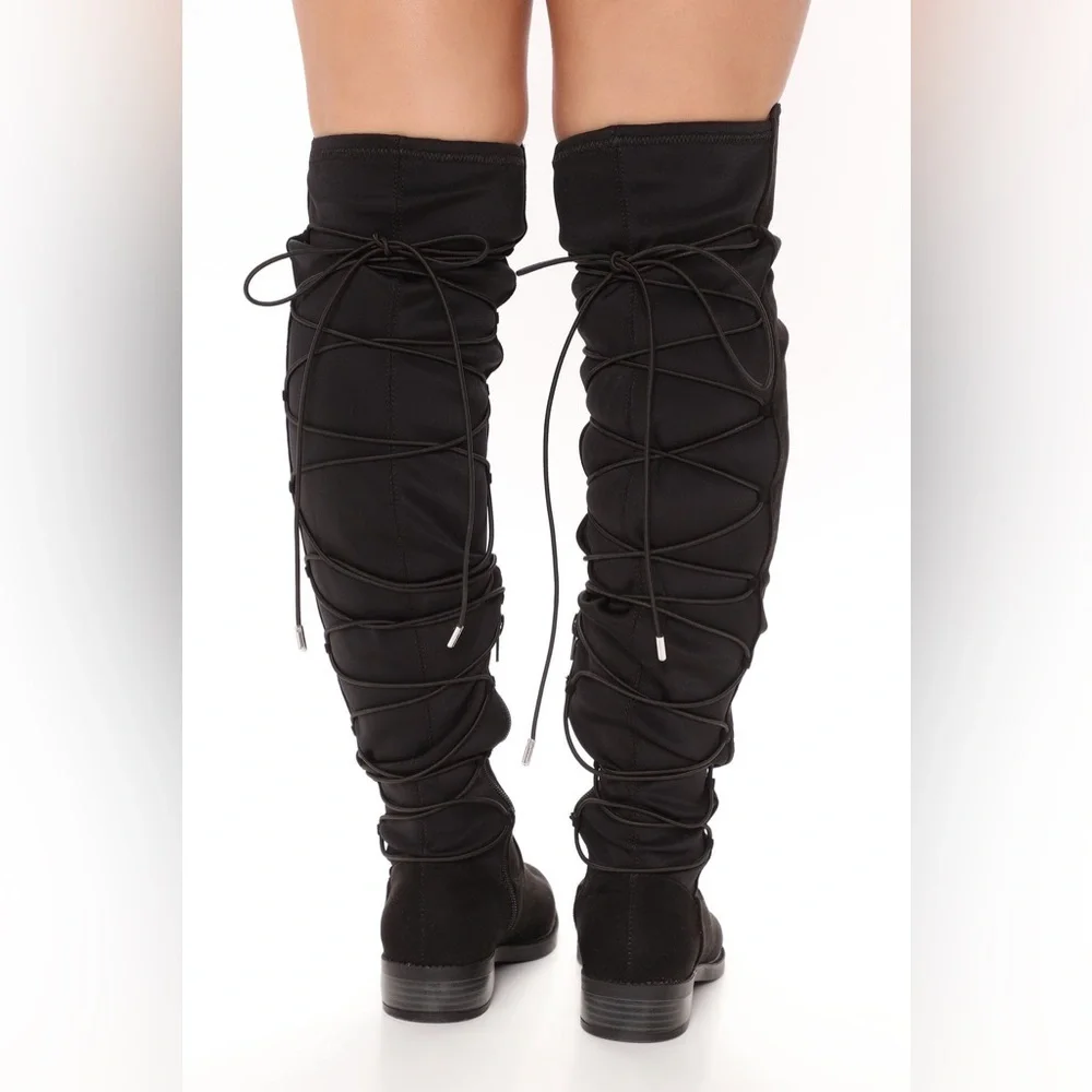 Fashion Nova Ramona Flat Black over the knee Boots Size 7.5